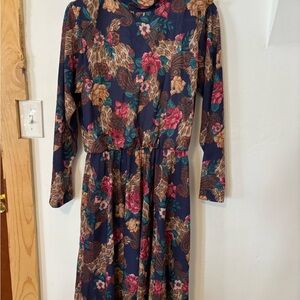 NWT VINTAGE STUART ALAN Floral Print Long Sleeve Midi Dress
